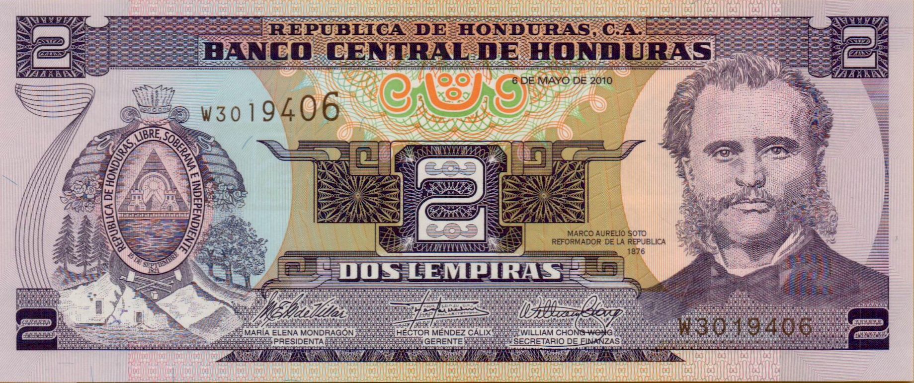 Honduras 2 2010 UNC Front P-90/b